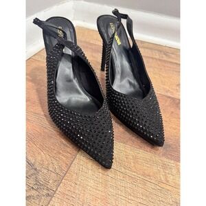 Fashion Nova Black Rhinestone Slingback Pumps Stiletto Heels Women's 11M